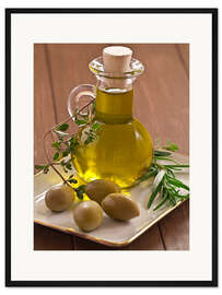 Gerahmter Kunstdruck Olivenöl und Oliven