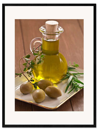 Kunsttryk i ramme Olive oil and olives