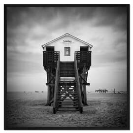 Gerahmter Kunstdruck Toilettenhaus am Strand