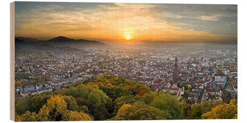 Wood print Freiburg at sunset