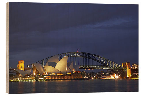 Wood print Sydney Opera and Harbor Bridge