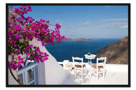 Gerahmter Kunstdruck Terrasse mit pinken Blumen