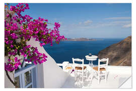 Muursticker Terrace with pink flowers