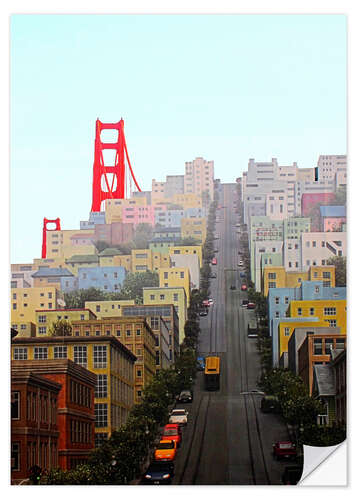 Sticker mural San Francisco and Golden Gate Bridgee