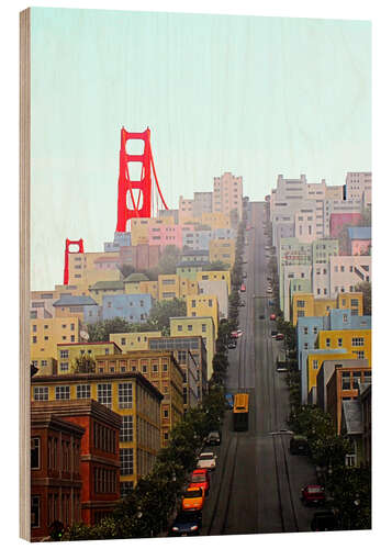 Tableau en bois San Francisco and Golden Gate Bridgee