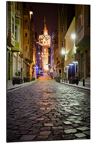 Aluminiumtavla The famous Galata-Tower at night (Istanbul/Turkey)