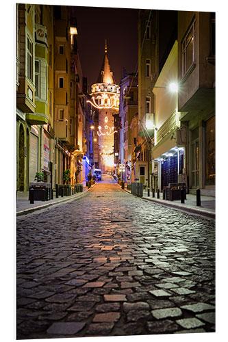 Tableau en PVC La fameuse Tour Galata la nuit à Istanbul