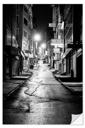 Selvklebende plakat a dusky street at night in Istanbul - Turkey