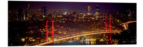 Foam board print Bosporus-Bridge at night - red (Istanbul / Turkey)