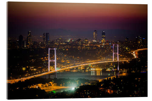 Acrylic print Bosporus-Bridge at night - pink (Istanbul / Turkey)