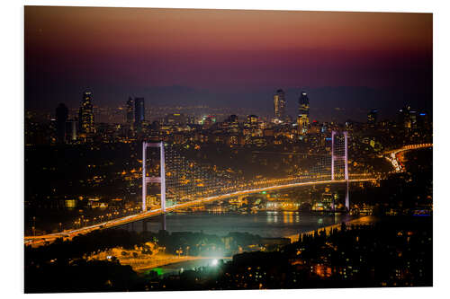 Foam board print Bosporus-Bridge at night - pink (Istanbul / Turkey)