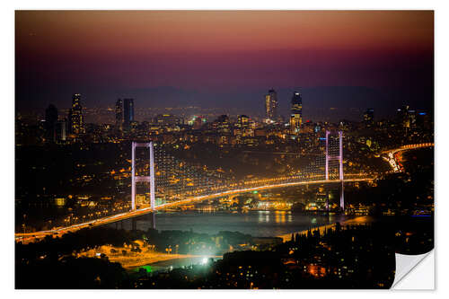 Naklejka na ścianę Bosporus-Bridge at night - pink (Istanbul / Turkey)