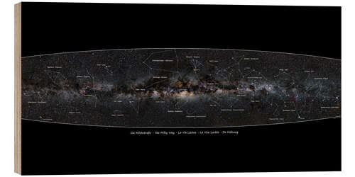 Wood print Milky Way, labeled (german)