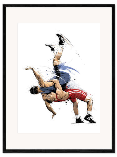 Inramat konsttryck Wrestling
