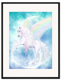 Gerahmter Kunstdruck Regenbogen-Einhorn Pegasus