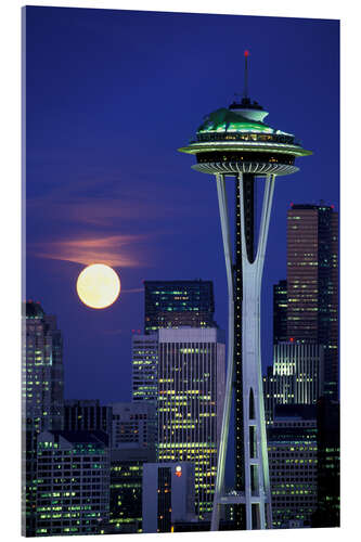 Akrylbilde Space Needle at full moon