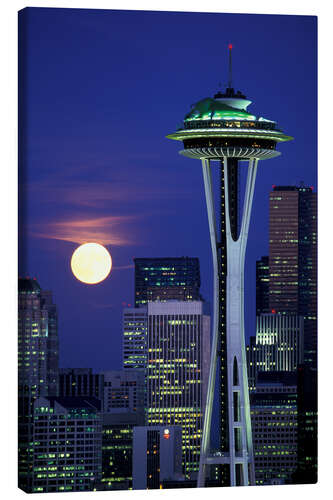 Canvastavla Space Needle at full moon