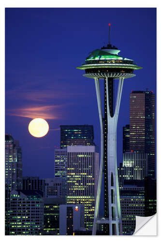 Wandsticker Space Needle bei Vollmond