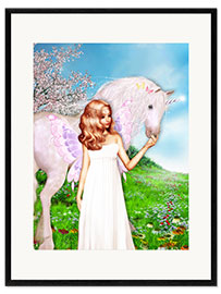 Impression artistique encadrée Ange et licorne