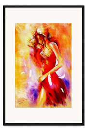 Gerahmter Kunstdruck Frau im roten Kleid