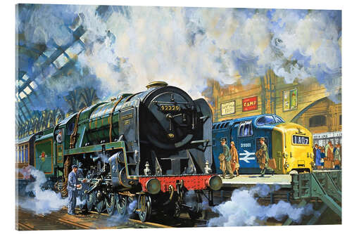 Acrylic print Evening Star, the last steam locomotive and the new diesel-electric Deltic