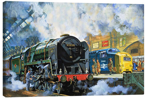 Canvas print Evening Star, the last steam locomotive and the new diesel-electric Deltic