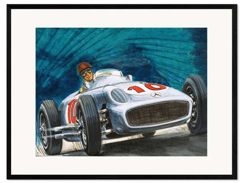 Innrammet kunsttrykk Juan Manuel Fangio kjører Mercedes-Benz