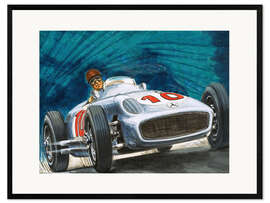 Plakat artystyczny premium w ramie Juan Manuel Fangio drives Mercedes-Benz