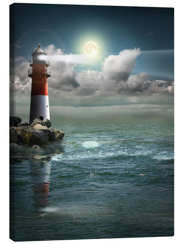 Stampa su tela Lighthouse by moonlight