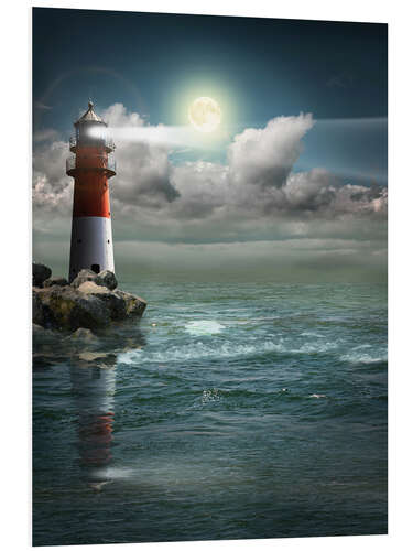 Foam board print Lighthouse by moonlight