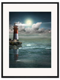 Gerahmter Kunstdruck Leuchtturm bei Mondschein