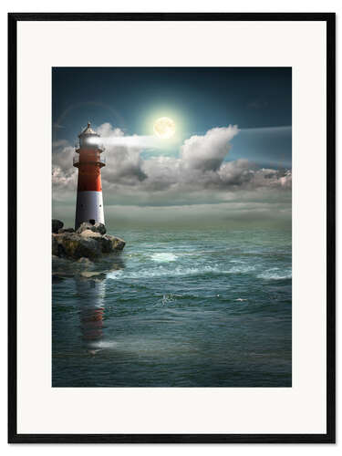 Kehystetty taidepainatus Lighthouse by moonlight