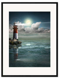 Kehystetty taidepainatus Lighthouse by moonlight