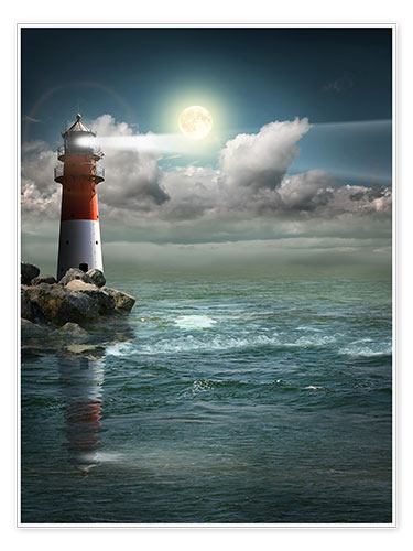 Poster Leuchtturm bei Mondschein