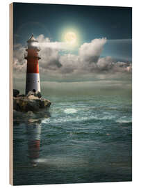 Print på træ  Lighthouse by moonlight - Monika Jüngling