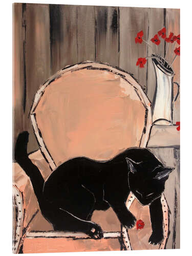 Obraz na szkle akrylowym Black Cat with Poppies II
