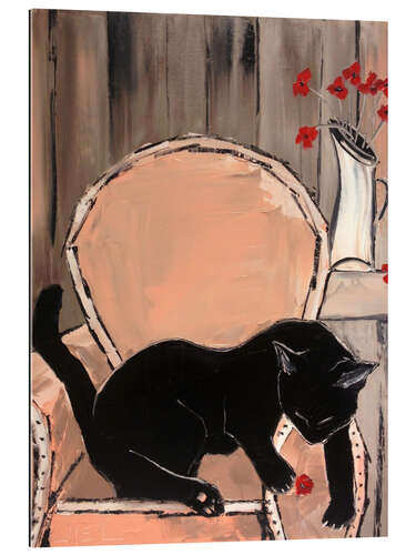 Cuadro de plexi-alu Gato negro con amapolas II