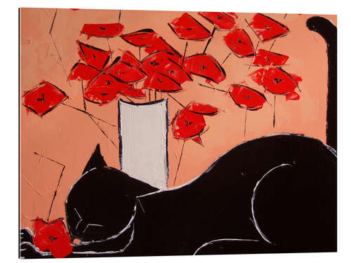 Quadro em plexi-alumínio Black Cat with Poppies III