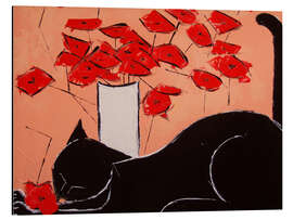 Magnettafel Schwarze Katze mit Mohnblumen III