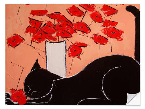 Naklejka na ścianę Black Cat with Poppies III