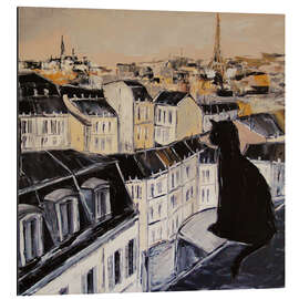 Magnettafel Schwarze Katze über den Dächern von Paris