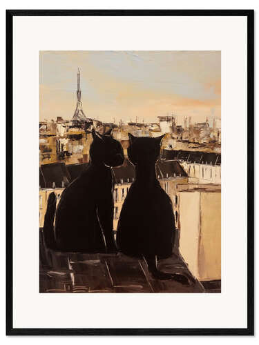 Impresión de arte enmarcada Gatos sobre los tejados de París