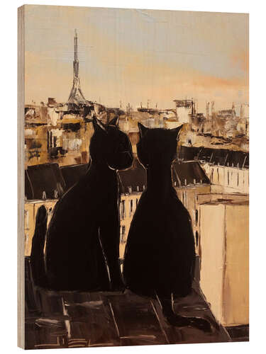 Wood print Cats on the roofs of Paris