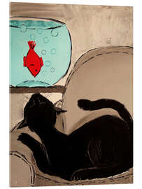 Acrylglas print Black Cat with Goldfish