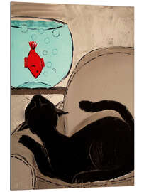 Aluminium print Black Cat with Goldfish
