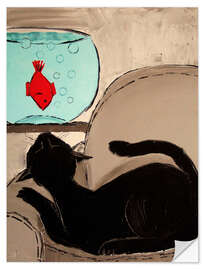 Naklejka na ścianę Black Cat with Goldfish