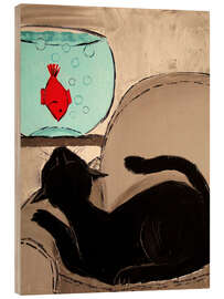 Puutaulu Black Cat with Goldfish