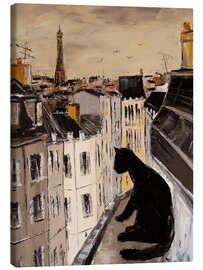 Tableau sur toile Chat noir et vue sur Paris - JIEL