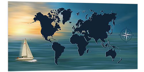 PVC print Sailing around the world with world map