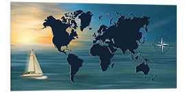 Cuadro de PVC Sailing around the world with world map